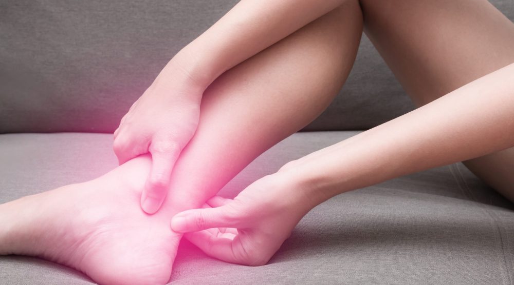 Achilles Tendinitis with red spot, Injury after exercising and running. Need to see doctor for treatment